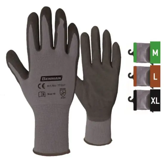 Exkluzív ajánlat 11"szürke nylon kötött bélés kesztyű, fekete nitril (NBR), tenyér dup