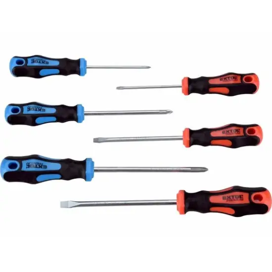 Újdonság Csavarhúzó szett 6db (Egyenes lapos 2,5x75/4x100/5,5x125/6,5x100 + PZ1x1