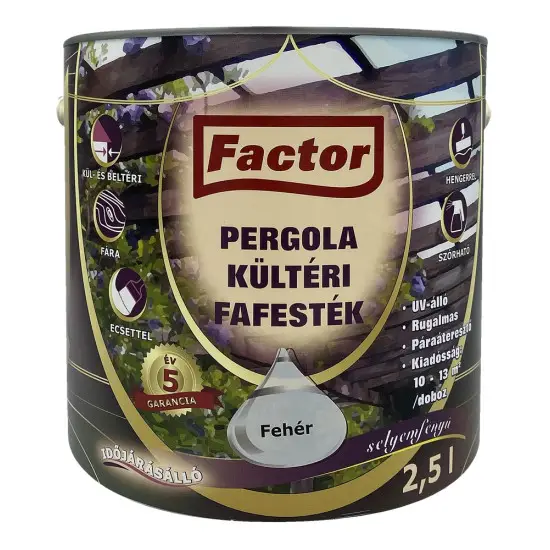 Gyors kiszállítás Factor Pergola kültéri fafesték 2,5 l fehér