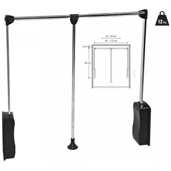 gardrób ruhalift 12 kgr, fekete & króm acél, LENGTH 83-115 cm, Csak ma