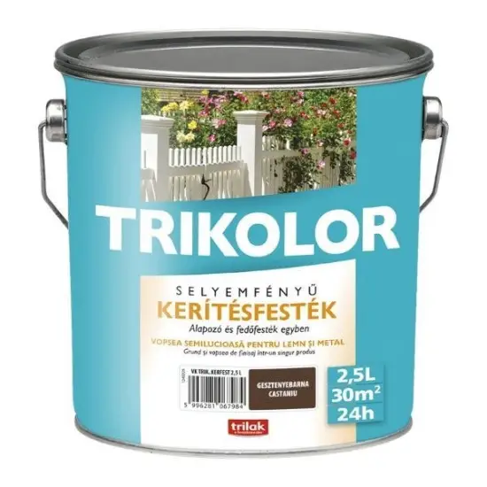 Azonnal elérhető Trikolor selyemf. kerítésfesték gesztenyebarna 2,5 l