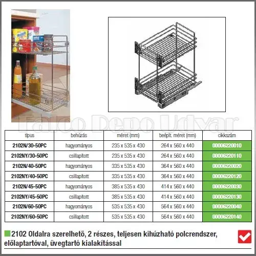 Olcsóbb Fémrács 2102NY/60-50 2r.kihúzható polc csillapított 564x560x440mm Króm