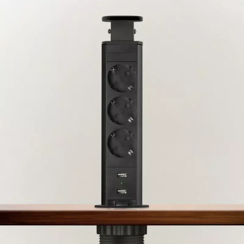 Bestseller Konnektor Munkalapba süllyeszthető 3-as 1,5m+USB Matt Fekete