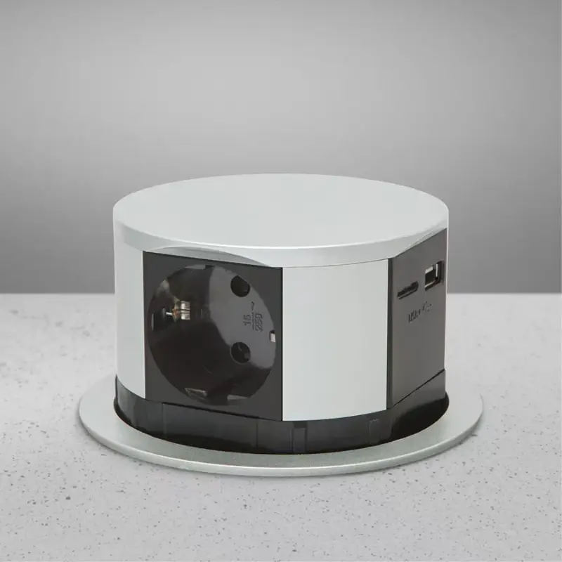 Vásárlói kedvenc Konnektor Munkalapba süllyeszthető LIFT 3x230V+ 1 USB-A + 1 USB-C 1,5fm Alu