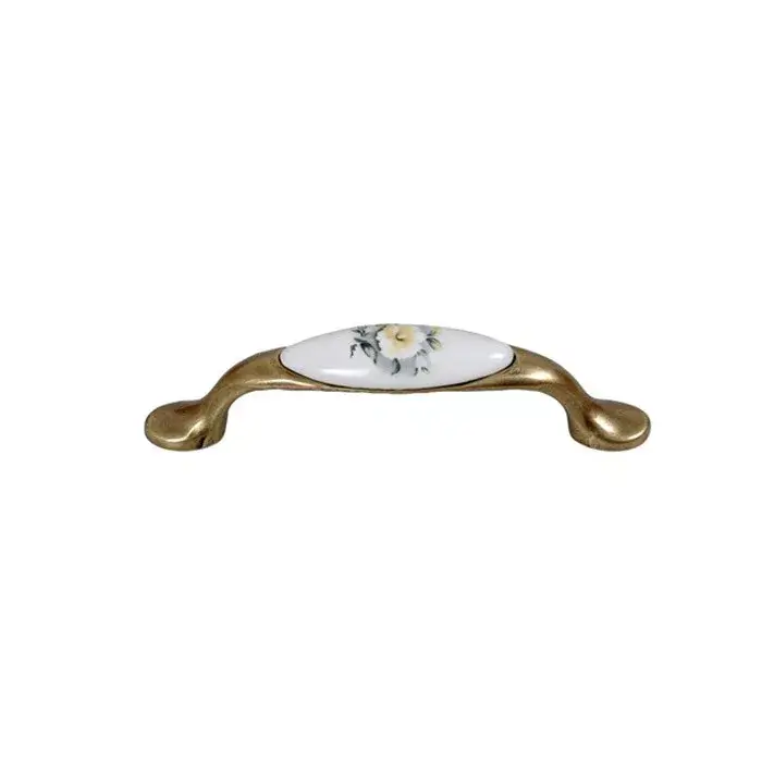 Fogantyú E052-96 Antikolt Bronz-Szürke Virág Fém-Porcelán Különleges ajánlat