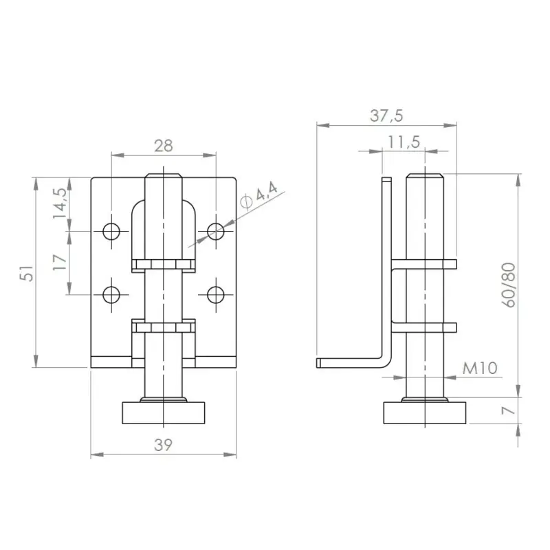 Exkluzív ajánlat Szintezőláb AS002 60mm M10 állítható talppal 200kg teherbírás