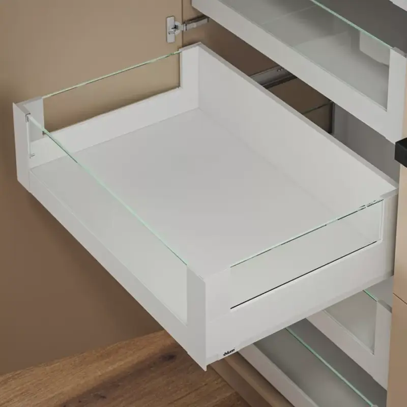 Exkluzív ajánlat MerivoBox 44" E magasságú BOXCOVER Belső fiók, magas üveg előlappal 500mm-es Selyemfehér 40kg