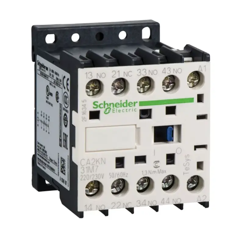 Kiárusítás Schneider Electric CA2KN31M7, Segédkontaktor 10A, 220..230V AC 50/60 Hz vezerlés, 3 Záró + 1 Nyitó érintkező, csavaros csatlakozás (Segédkapcsoló CA2KN31M7)