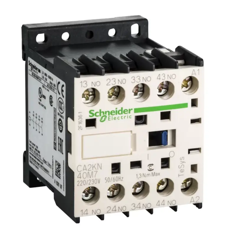 Szezonális akció Schneider Electric CA2KN40M7, Segédkontaktor 10A, 220..230V AC 50/60 Hz vezerlés, 4 Záró érintkező, csavaros csatlakozás (Segédkapcsoló CA2KN40M7)