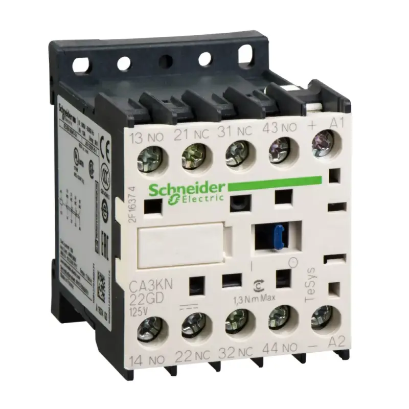 Árengedmény Schneider Electric CA3KN22GD, Segédkontaktor 10A, 125V DC vezerlés, 2 Záró + 2 Nyitó érintkező, csavaros csatlakozás (Segédkapcsoló CA3KN22GD)