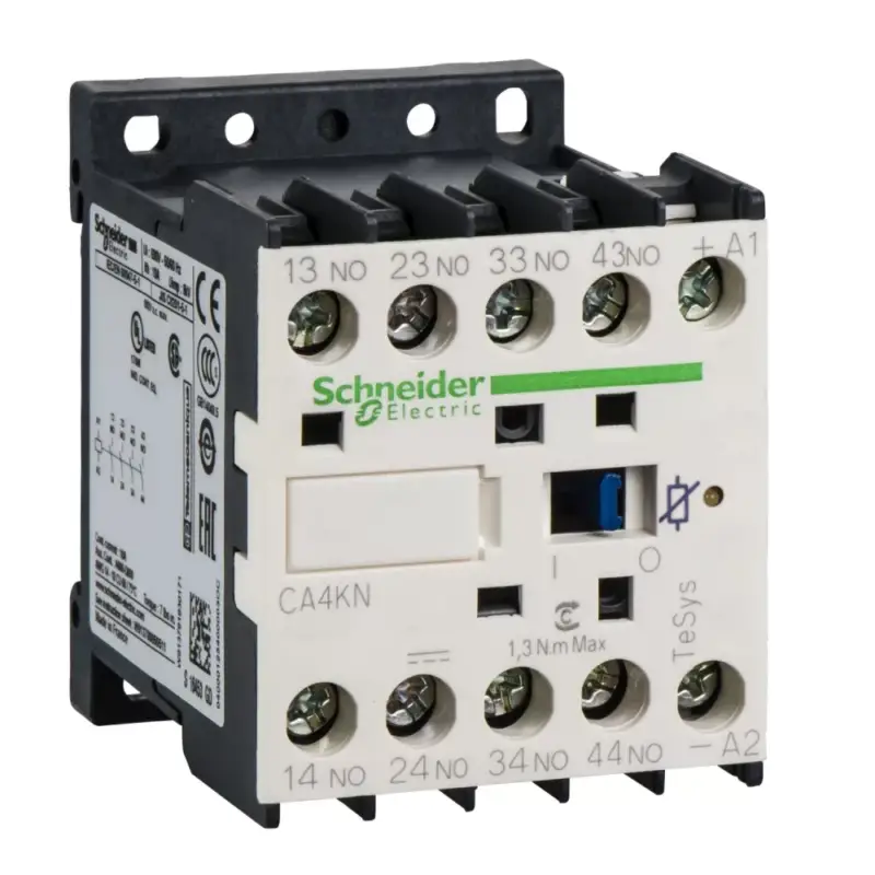 Végkiárusítás Schneider Electric CA4KN31EW3, kis fogyasztású segédkontaktor 10A, 48V DC vezerlés, 3 Záró + 1 Nyitó érintkező, csavaros csatlakozás (Segédkapcsoló CA4KN31EW3)