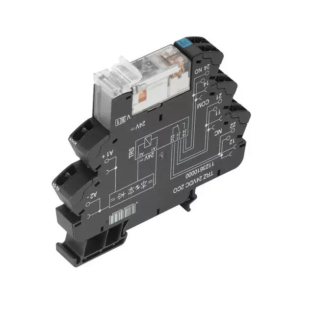 Weidmüller 1123850000 TRZ 24VDC 2CO AU, Komplett relé 2 váltóérintkező (CO) AgNi 5µm Au, 24V DC +/-20 % vezérlőfeszültség, 8A folytonos áram, húzókengyeles csatlakozás (Microseries) Ne maradj le