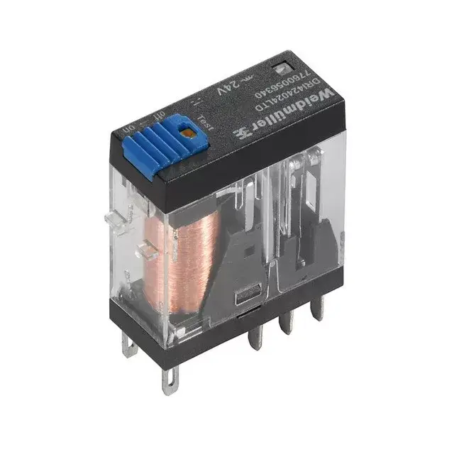 Biztonságos fizetés Weidmüller 7760056340 DRI424024LTD, Relémodul 2 váltóérintkező (CO) AgNi, vizsgálógombbal, 24V DC vezérlőfeszültség, 5A folytonos áram, flat blade connections (2.5 mm x 0.5 mm) (D-Series)