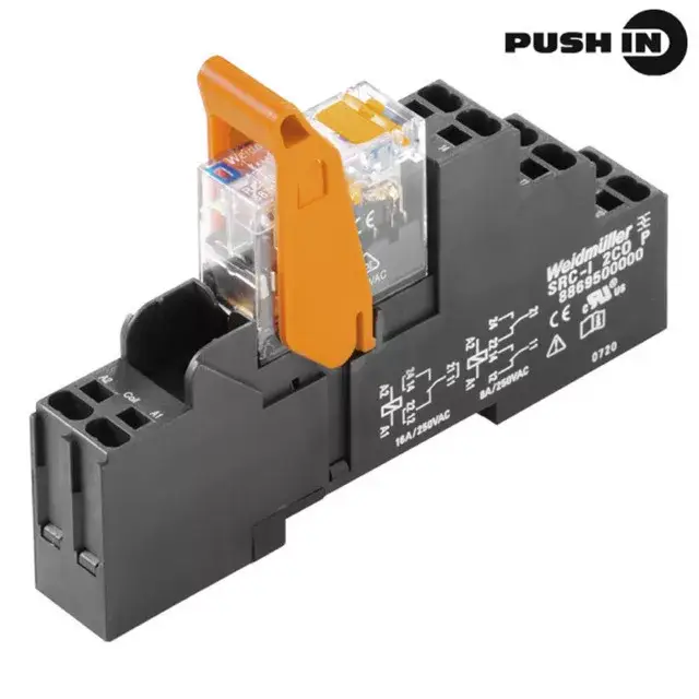 Weidmüller 8897230000 RCIKITP 24VDC 2CO LD/PB, Komplett relé 2 váltóérintkező (CO) AgNi 90/10,vizsgálógombbal, 24V DC vezérlőfeszültség, 8A folytonos áram, push in (Riderseries) Árcsökkenés