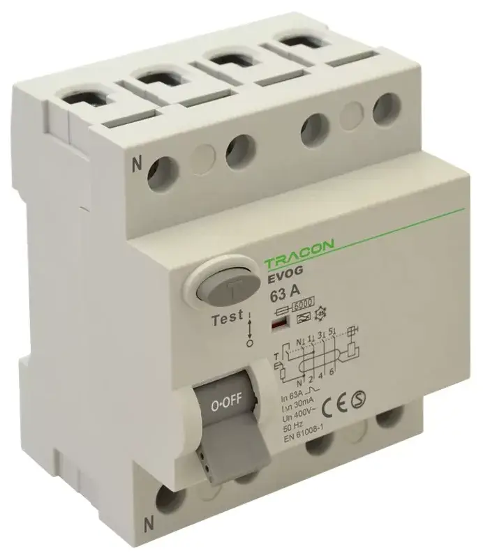 Tracon EVOG4P2503 Áram-védőkapcsoló (Fi-relé), A osztály, 4P, 25A, 30 mA Csak ma