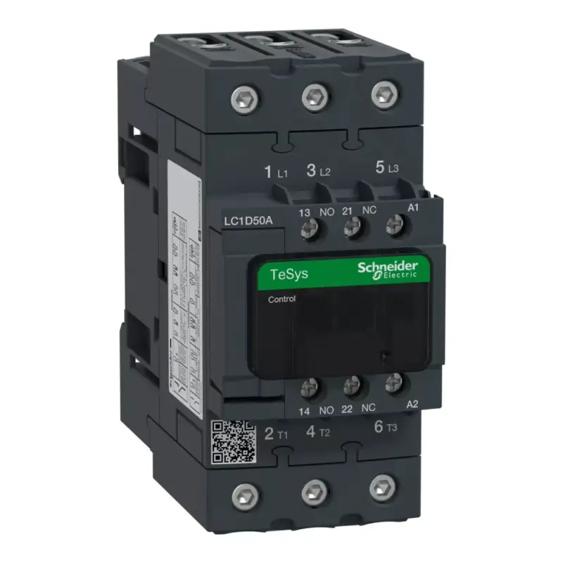 Végkiárusítás Schneider LC1D50AB5, Tesys D mágneskapcsoló, 22kW/50A (400V, AC3), 24V AC 50 Hz vezerlés, 1Z+1Ny, csavaros csatlakozás