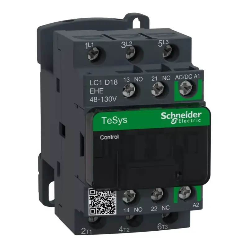 Árengedmény Schneider LC1D18EHE, Tesys D Green mágneskapcsoló, 7.5kW/18A (400V, AC3), 48..130V AC/DC vezerlés, 1Z+1Ny, csavaros csatlakozás
