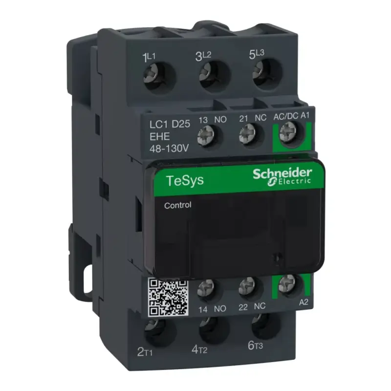 Schneider LC1D25EHE, Tesys D Green mágneskapcsoló, 11kW/25A (400V, AC3), 48..130V AC/DC vezerlés, 1Z+1Ny, csavaros csatlakozás Bestseller