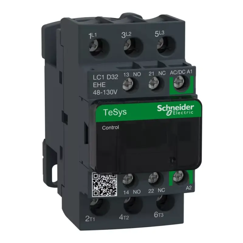 Gyors szállítás Schneider LC1D32EHE, Tesys D Green mágneskapcsoló, 15kW/32A (400V, AC3), 48..130V AC/DC vezerlés, 1Z+1Ny, csavaros csatlakozás