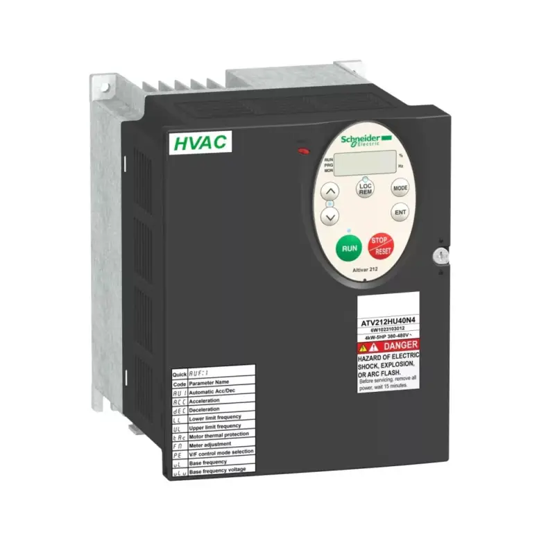 Schneider ATV212HU40N4 frekvenciaváltó 4 kW, 3 fázis, 380..480V AC, C2 osztályú EMC szűrővel, IP21 (Altivar 212 épületes alkalmazásokra) Kiárusítás