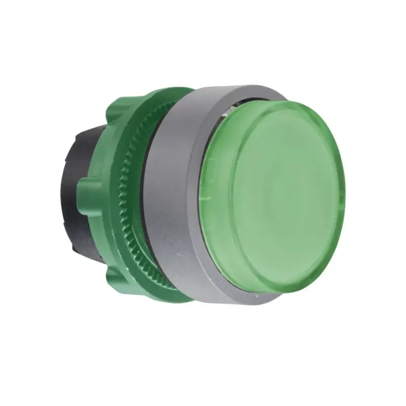 Schneider ZB5AW133SC0 Harmony műanyag világító nyomógomb fej, Ø22, visszatérő, LED-es, kiemelkedő, hornyolt lencsével, zöld, szürke perem Végkiárusítás