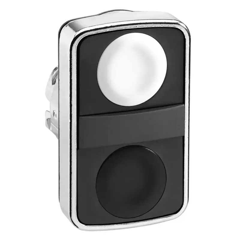 Outlet Schneider ZB4BA7120 Harmony fém kettősfejű nyomógomb fej, Ø22, visszatérő, 1 fehér 1 fekete nyomógomb