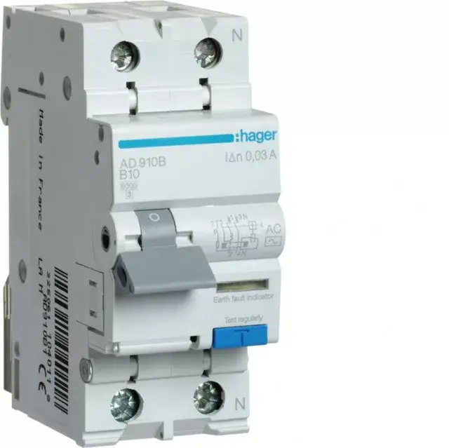 Hager AD910B Áramvédős kismegszakító 1P+N, B-10A, 30mA, 6kA, AC Ne maradj le