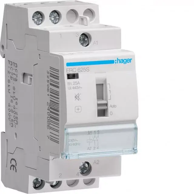 Hager ERC625S Csendes mágneskapcsoló, 2Z, 25A, 230V AC, I-0-II, moduláris, növelt kapcs.telj. Expressz kézbesítés