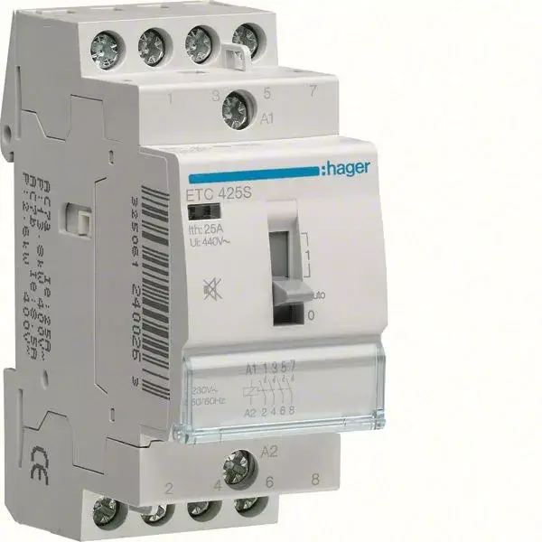 Akció Csendes mágneskapcsoló, 4Z, 25A, 230V AC, I-0-II, moduláris, kézzel is kapcs.