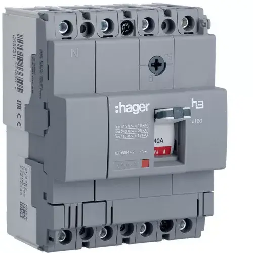 Hager HDA041L x160 TM kompakt megszakító, 4P, 40A, 18kA Akciós ár