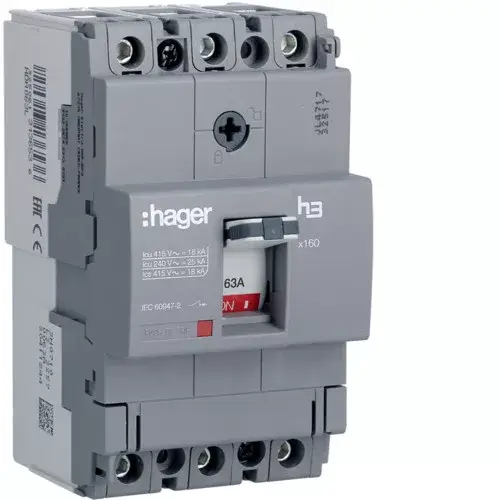 Hager HDA063L x160 TM kompakt megszakító, 3P, 63A, 18kA Azonnali szállítás