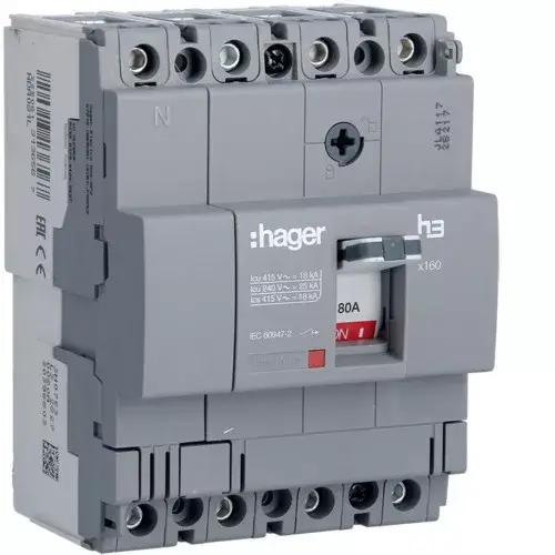Gyors kiszállítás Hager HDA081L x160 TM kompakt megszakító, 4P, 80A, 18kA