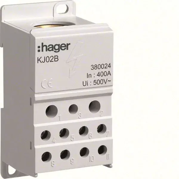 Kedvezmény Hager KJ02B Szigetelt elosztó blokk, 1P, 400A, 1x150mm2 + 2x25 + 5x16 + 4x10mm2