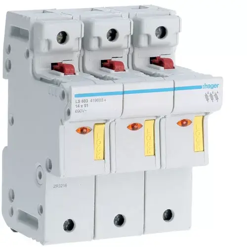 Bestseller Hager LS603 Biztosítós szakaszoló, L51, 3P, 14x51mm, 50A, 4,5M