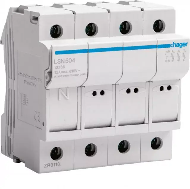 Azonnal elérhető Hager LSN504 Olvadóbiztosítós szakaszoló 10,3x38 mm 4 M 3P+N