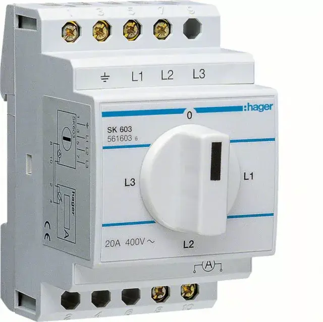 Akciós ár Hager SK603 Ampermérő átkapcsoló, 7 állású, 20A, 400V, 3M