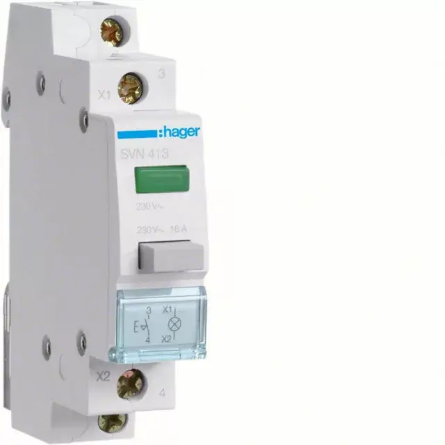 Hager SVN413 Nyomókapcsoló, 1Z, 16A, 230V AC, zöld jelzőlámpával, moduláris, 1M Biztonságos vásárlás