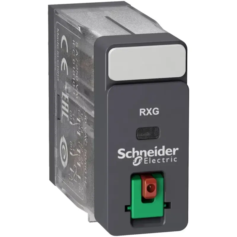 Biztonságos fizetés Schneider RXG21B7 Zelio RXG Interfész relé, 2CO, 5A, 24VAC, tesztgomb