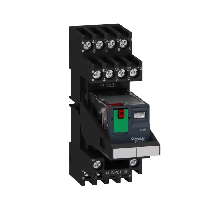 Schneider RXM2AB2P7PVM Zelio RXM miniatűr relé, 2CO, 12A, 230VAC, tesztgomb, LED, vegyes érintkezőkiosztás Prémium