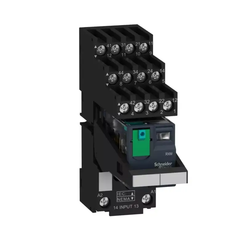 Schneider RXM4AB2BDPVS Zelio RXM miniatűr relé, 4CO, 6A, 24VDC, tesztgomb, LED, elválasztott érintkezőkiosztás Kedvezményes ár