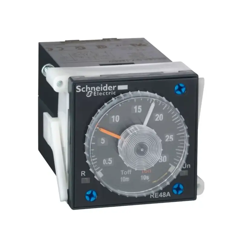Schneider RE48ACV12MW Zelio Time 48x48mm panelre szerelhető aszimmetrikus ütemező időrelé, 2 CO, 5A, 24-240V AC/DC 11 tűs Legkelendőbb