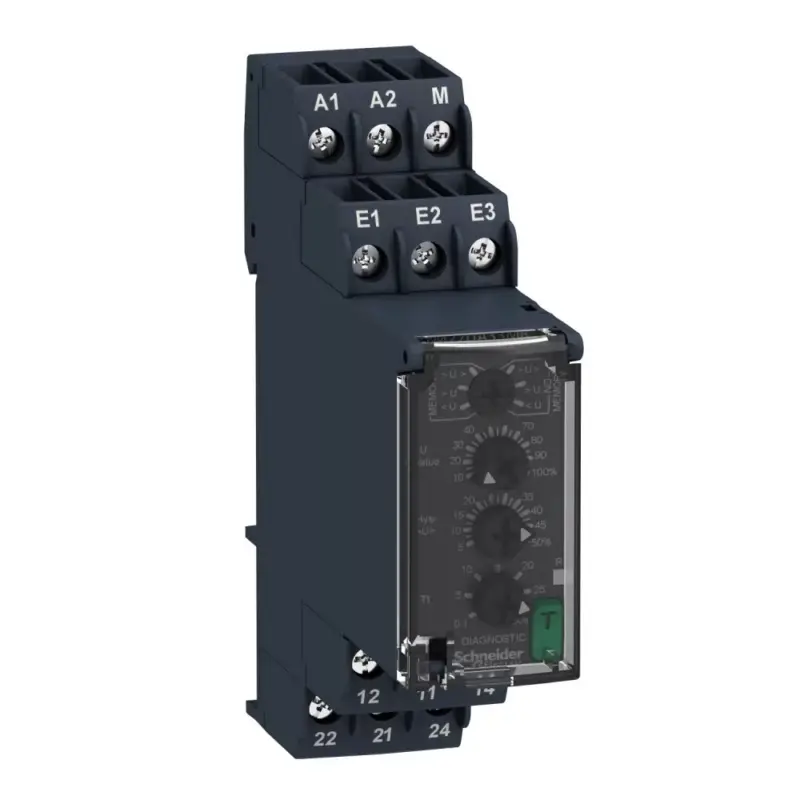 Árengedmény Schneider RM22UA33MR Zelio Control feszültségfigyelő relé, kikapcsolás késleltetővel, 2CO, 8A, 24…240VAC/DC, mérési tart.:15…500V