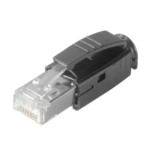 Weidmüller 1963590000 IE-PS-RJ45-TH-BK RJ45 krimpelhető csatlakozó dugó, Dugó vezetéktörés-gátló hüvellyel, fekete, Cat.6<sub>A</sub> / E osztály<sub>A</sub> (ISO/IEC 11801 2010) Olcsóbb