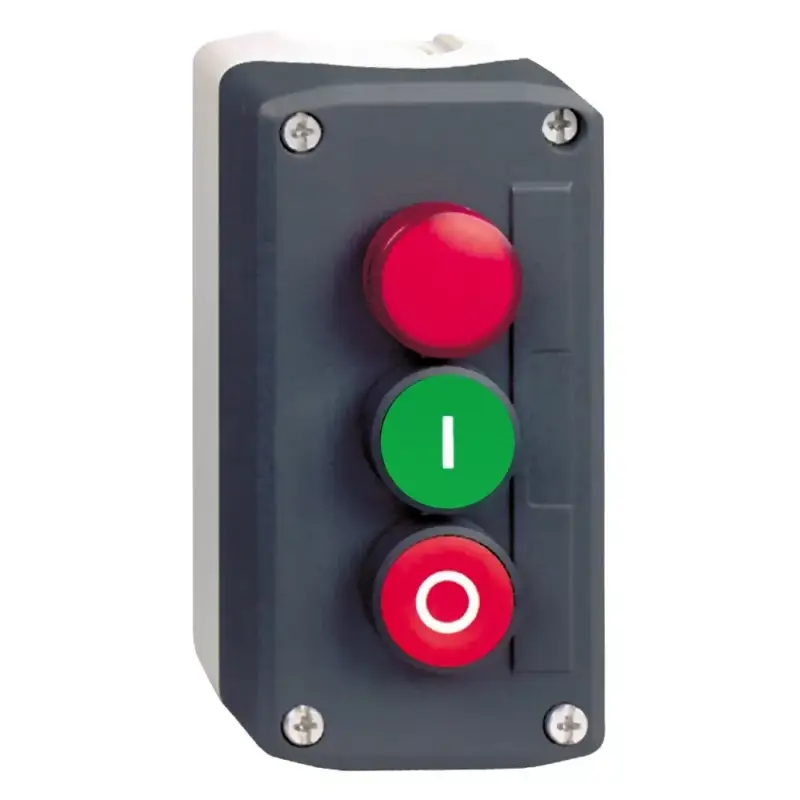 Kedvezmény Schneider XALD363G Harmony XALD tokozott nyomógomb, 1 zöld - 1 piros nyomógomb - 1 piros 120VAC LED lámpa, 1NO+1NC, "I" "O" feliratok