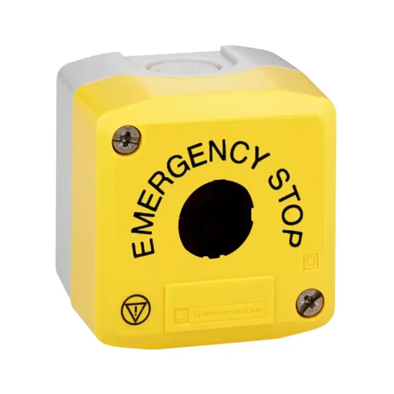 Kedvezményes ár Schneider XALK01H29 Harmony XALK tokozat vészleállítóhoz, sárga, üres, 1 kivágás, "EMERGENCY STOP" felirat és logo