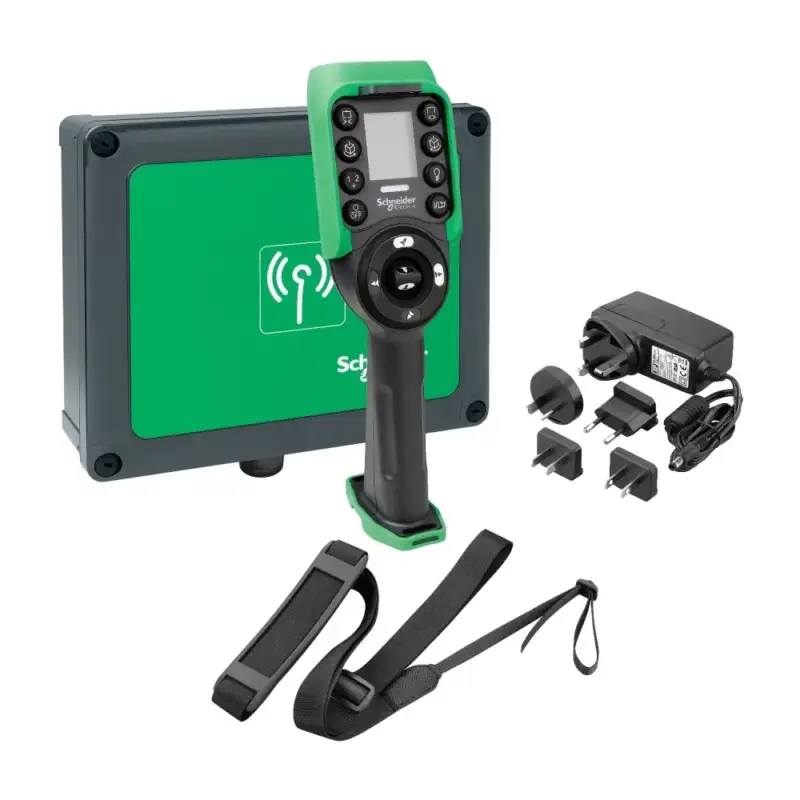 Újdonság Schneider XARSK12D18W Harmony eXLhoist vezetéknélküli daruvezérlő kit (kábel+töltő+címke+vevő) 24-240VAC/DC, 18I+20O, 6+6 nyomógomb+kijelző