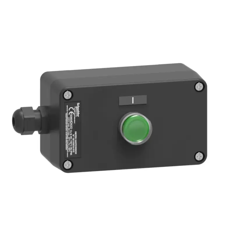 Schneider XAWG100EX Harmony XAWF ATEX D tokozott nyomógomb, műanyag, 1NC, zöld Biztonságos fizetés