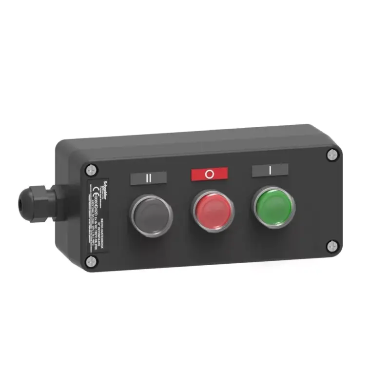 Schneider XAWG310EX Harmony XAWF ATEX D tokozott hármas nyomógomb, műanyag, 1NO zöld, 1NC piros, 1NO fekete Újdonság