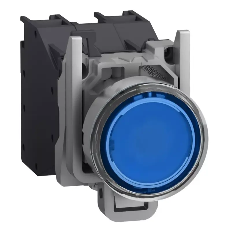 Schneider XB4BP683BM5GEX Harmony ATEX DG komplett világító nyomógomb, Ø22, védősapkás, 1NO, 24-240VAC/DC, kék Szuper akció