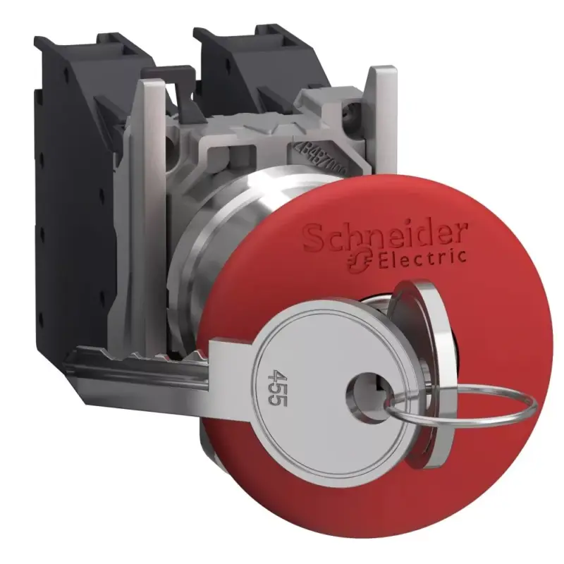 Schneider XB4BS9445GEX Harmony ATEX DG komplett vészkapcsoló 40mm fej, Ø22, 1NO+1NC, 455 kulcsos, piros Szezonális akció
